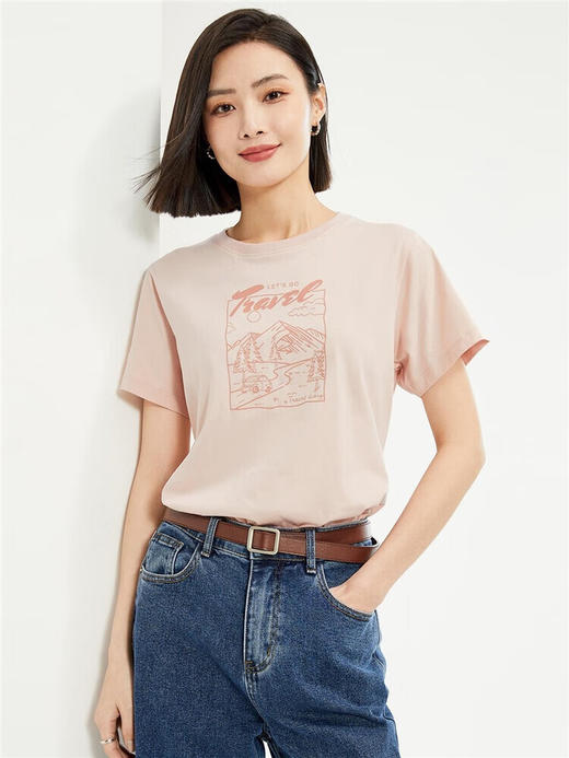 佐丹奴女装棉质针织旅行日记印花圆领短袖T恤13394202 商品图0