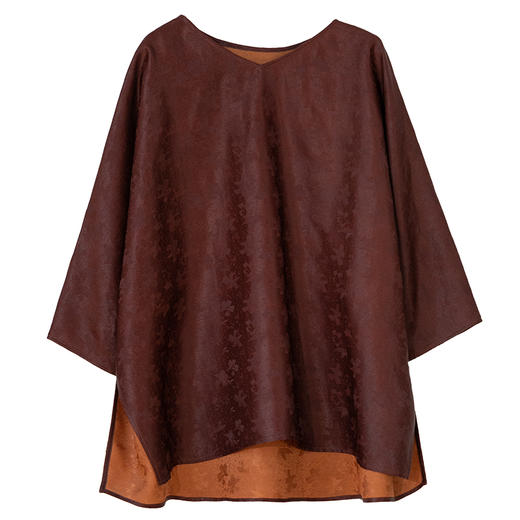 牧衣游原创重磅24姆米提花香云纱套头衫V领气质东方复古上衣 云晓 商品图4