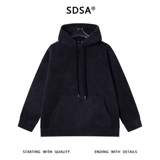 WY1199SDSA男士秋冬新款痞帅男装潮牌抽绳连帽卫衣暗纹提花线条百搭舒适 商品图1