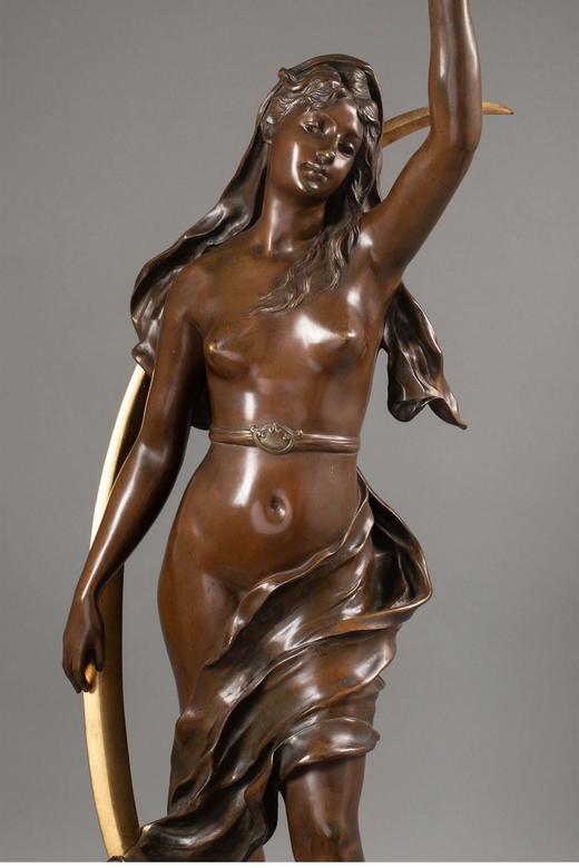 独角鹿西洋古董19世纪法国雕塑艺术家Henri Levasseur签名创作出品人物主题青铜鎏金雕塑艺术摆件 商品图3