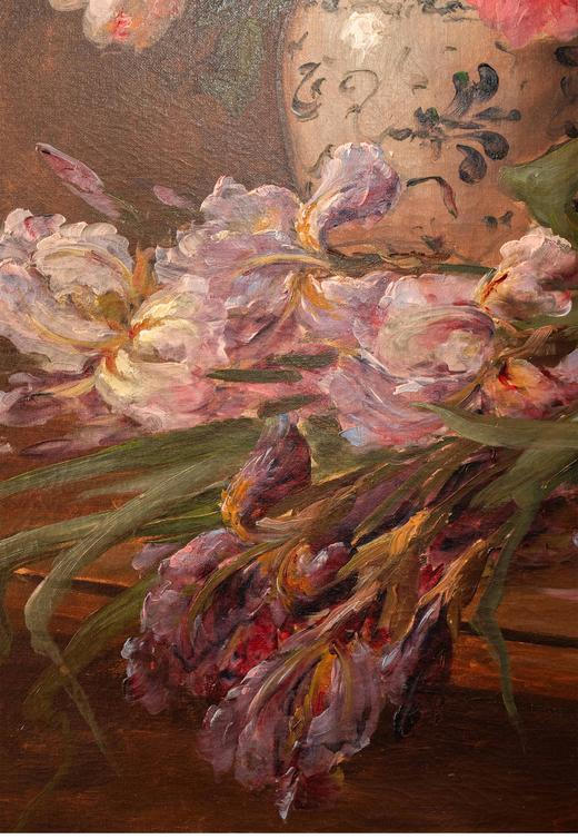 独角鹿西洋古董法国画家Emile Godchaux签名创作花卉静物主题布面古董油画 商品图6