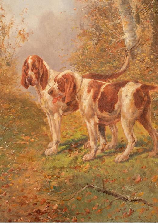 独角鹿西洋古董法国画家Eugène Petit签名创作动物主题布面油画《猎犬》 商品图5