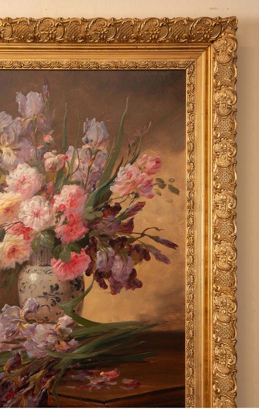 独角鹿西洋古董法国画家Emile Godchaux签名创作花卉静物主题布面古董油画 商品图2