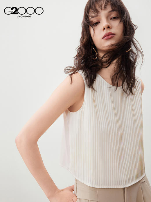 G2000【舒适透气/商场新款】女装FW25百搭褶皱质感无袖休闲衬衫56246491 商品图2