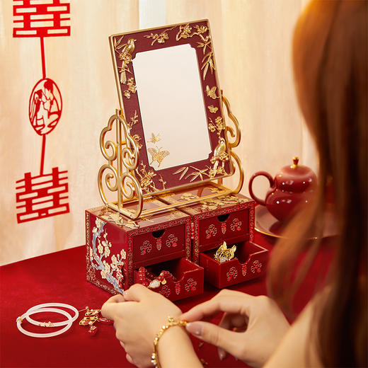 【故宫礼品】喜上梅梢化妆镜螺钿首饰盒礼盒文创新婚结婚订婚礼物女 商品图4