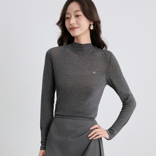 「自」全新升级【铂金会员146/天猫199/差价53】(53929)洛诗琳新款半高领打底衫2025秋季时尚网纱针织打底上衣女 商品图3