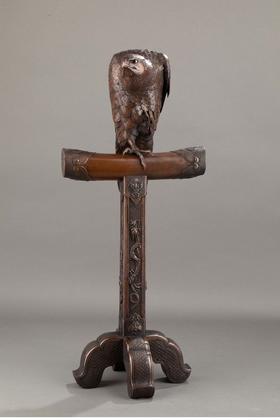 独角鹿西洋古董日本明治时期工匠正明签名出品龙纹底座装饰雄鹰造型赤铜古董雕塑