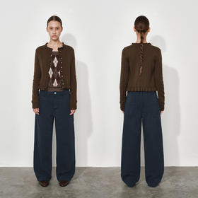 NUTH复古水洗宽松显瘦直筒工装休闲裤女 藏蓝色/棕色