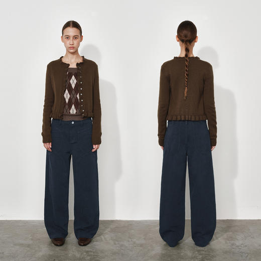 NUTH复古水洗宽松显瘦直筒工装休闲裤女 藏蓝色/棕色 商品图0