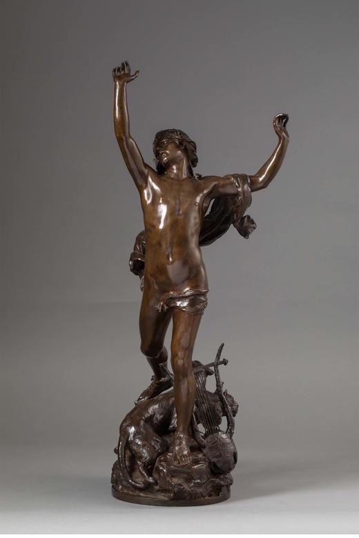独角鹿西洋古董法国雕塑家Raoul Verlet创作Barbedienne铸造工坊签名出品人物主题青铜雕塑作品《俄耳甫斯的悲伤》 商品图1
