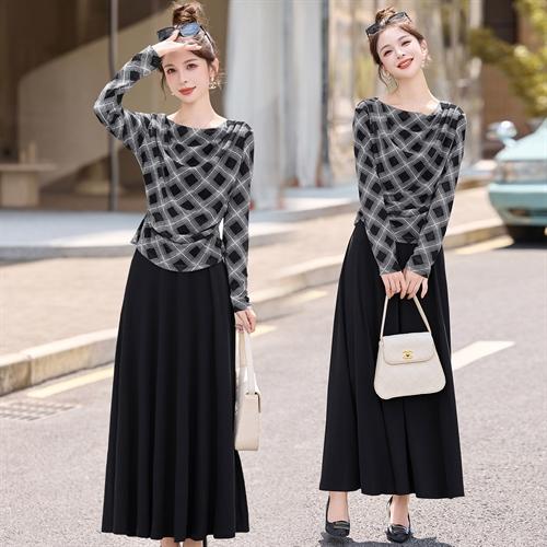 HR SNX3185简洁领型气质减龄凸显女人味腰部显瘦收腰两件套裙 商品图1