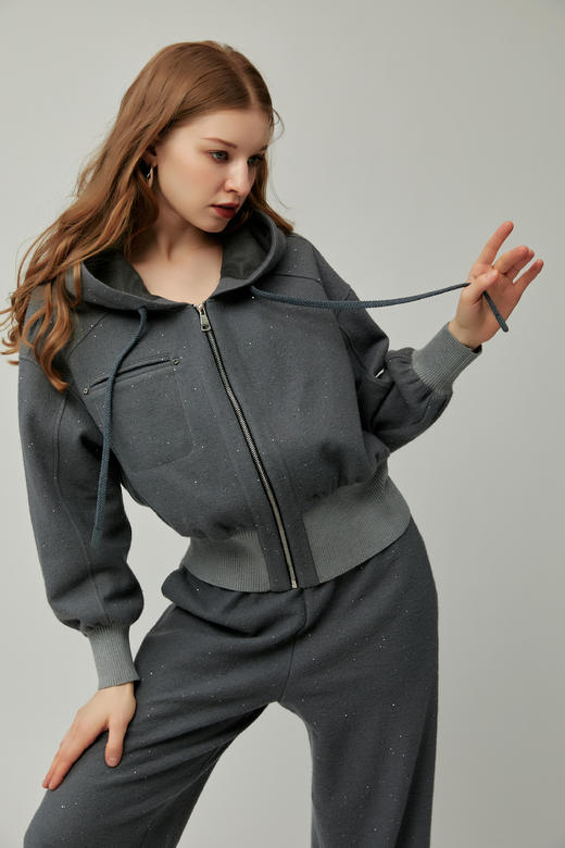 SAFICOO 时尚休闲 短款羊毛连帽卫衣外套 商品图0