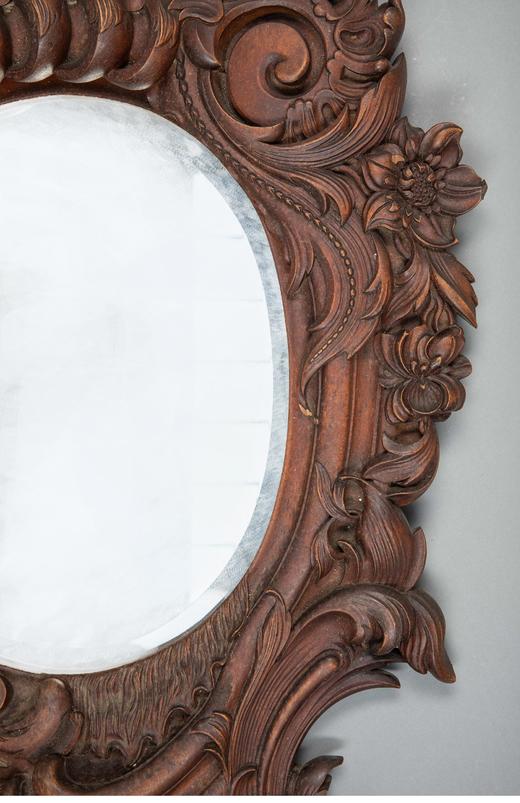 独角鹿西洋古董法国出品路易十五风格古典花卉卷叶主题胡桃木精雕挂镜 商品图2