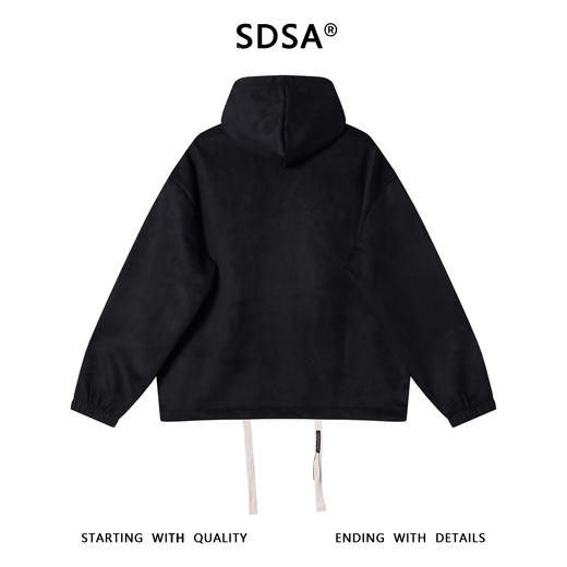 25F057SDSA秋冬新款痞帅男装潮牌绒面下摆松紧抽绳连帽卫衣刺绣标百搭 商品图5