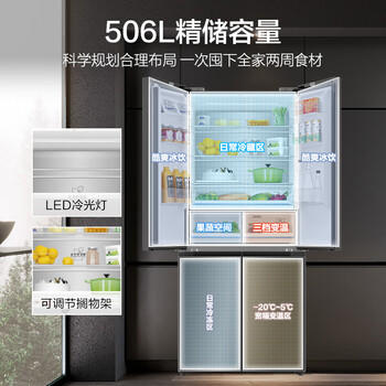 海尔（Haier）家宴506升全空间保鲜零距离自由嵌入式十字四门电冰箱家用一级能效BCD-506WGHTD14GYU1 /家用电器 /大 家 电 /冰箱 商品图2