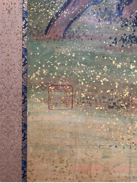 独角鹿西洋古董18世纪日本江户时期出品狩野派风格「竹岸群鹤」主题金地纸本设色六曲古董屏风 商品图4