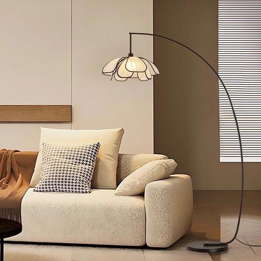 【轻奢复古花瓣钓鱼落地灯】现代布艺3D立体几何格栅 欧式简约家居装修氛围感 商品图2