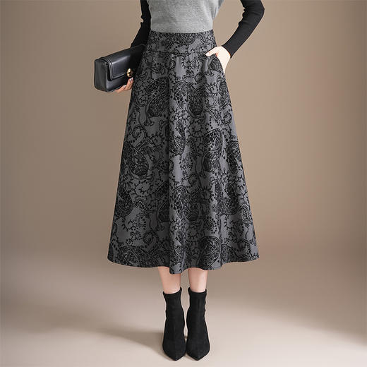 印花通勤百褶大摆裙垂坠感时尚A字裙2025秋季新款长款高腰半身裙 商品图0