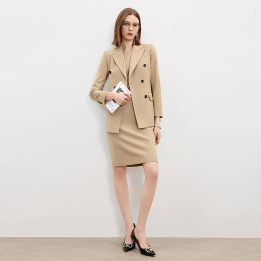IWY/高级感卡其色羊毛西装套裙女气质英伦风职业装两件套工作服C2352+Q1442 商品图0
