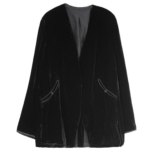 牧衣游原创 丝绒净色短外套素雅东方简约高级百搭中式风开衫 湖畔 商品图4