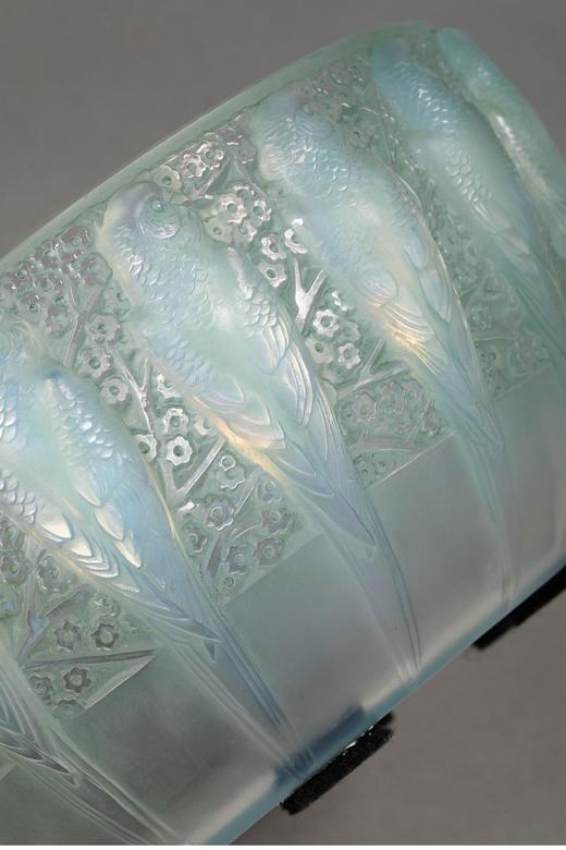 独角鹿西洋古董法国顶级水晶工坊莱俪LALIQUE设计出品「Perruches 鹦鹉」主题蓝绿色欧泊水晶碗古董摆件 商品图4