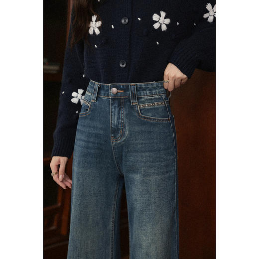 鹿向南「霓甜巴黎」蓝色宽松微喇牛仔裤初秋修身显瘦阔腿长裤女款 商品图3