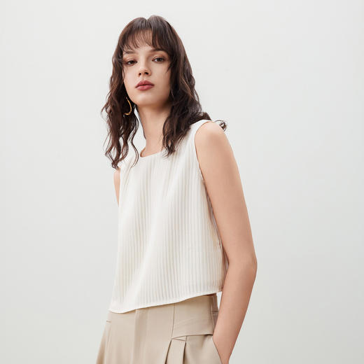 G2000【舒适透气/商场新款】女装FW25百搭褶皱质感无袖休闲衬衫56246491 商品图4