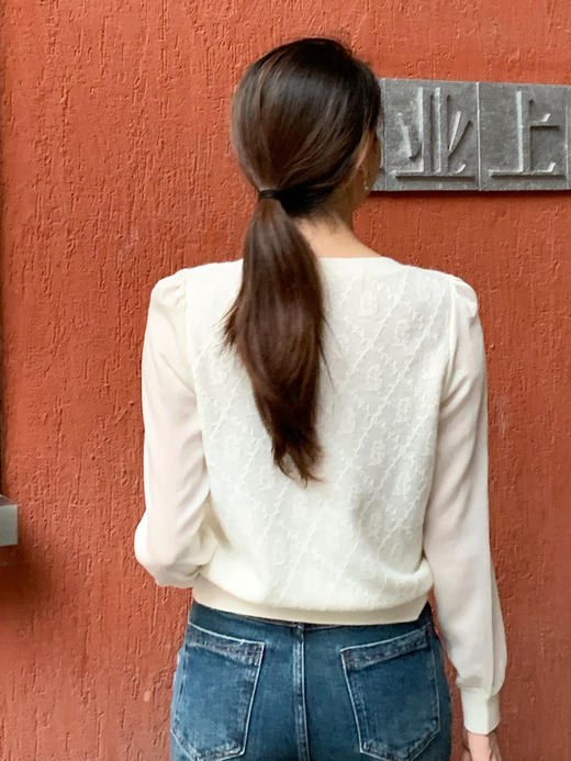 【百图lulu定制】【琥珀针织衫】花朵提花   螺纹收口 长袖针织衫 商品图2