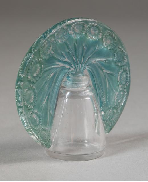 独角鹿西洋古董法国顶级水晶工坊莱俪LALIQUE设计出品「Pâquerettes」款蓝色水晶古董香水瓶 商品图0