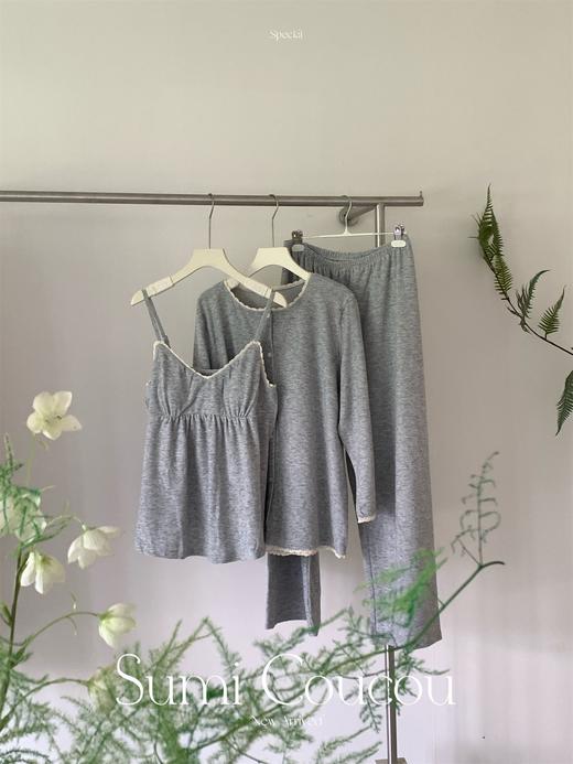 日系双面绒！秋冬素织糯糯绒睡衣三件套 带胸垫可外穿家居服吊带+长裤+外袍 加绒加厚网红风 商品图5