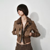 NUTH复古修身短款皮夹克毛领正肩pu皮衣外套女 摩卡棕色 商品缩略图4