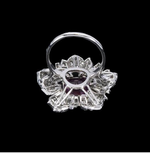 独角鹿西洋古董法国出品花卉造型18K白金与铂金镶嵌钻石及粉红碧玺戒指古董珠宝 商品图4