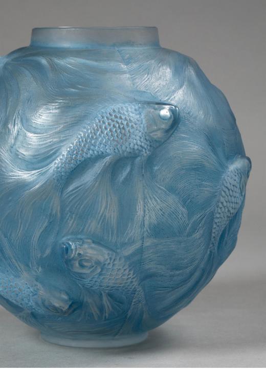 独角鹿西洋古董法国顶级水晶工坊莱俪LALIQUE设计出品「Formose 锦鲤」主题蓝色欧泊水晶花瓶古董摆件 商品图3