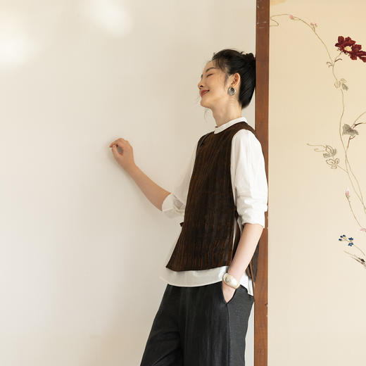 牧衣游原创 重磅格子肌理香云纱马夹老布手工感复古禅意上衣 之然 商品图0