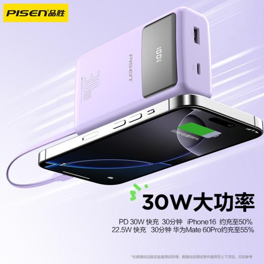 品胜 方块系列30W方屏双线充电宝20000毫安  30W快充移动电源自带双线苹果/C口数据线 商品图4