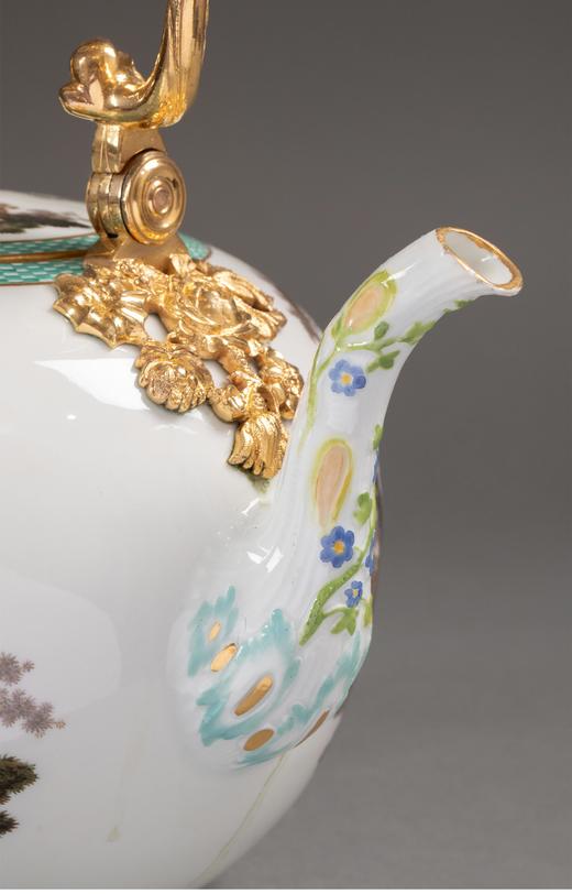 独角鹿西洋古董德国梅森田园牧歌主题彩绘描金茶壶摆件古董瓷器 商品图4