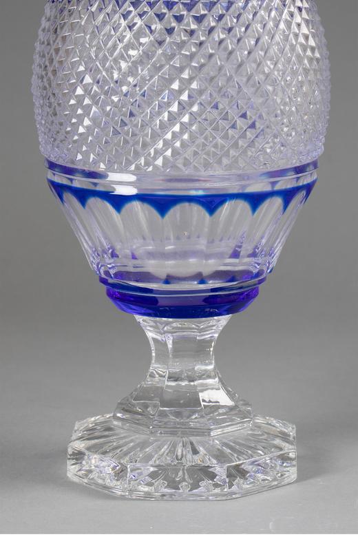 独角鹿西洋古董法国出品蓝彩装饰菱格纹水晶精雕古董花瓶艺术摆件 商品图3