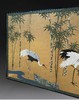 独角鹿西洋古董18世纪日本江户时期出品狩野派风格「竹樱鹤鸣」 主题金地纸本设色六曲屏风 商品缩略图1