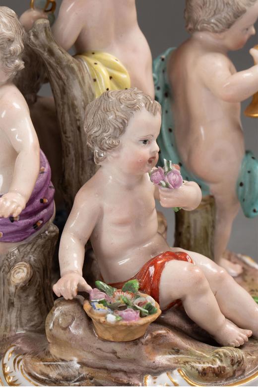 独角鹿西洋古董德国梅森彩绘描金装饰人物主题群雕瓷偶古董摆件 商品图5