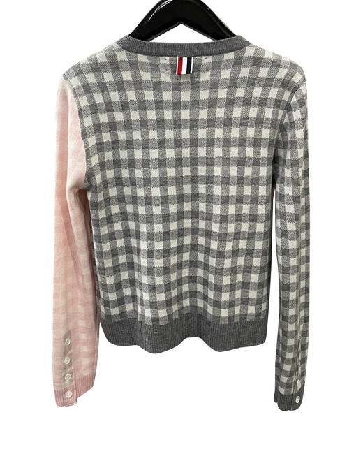 女款拼色格纹针织开衫毛衣022 商品图1