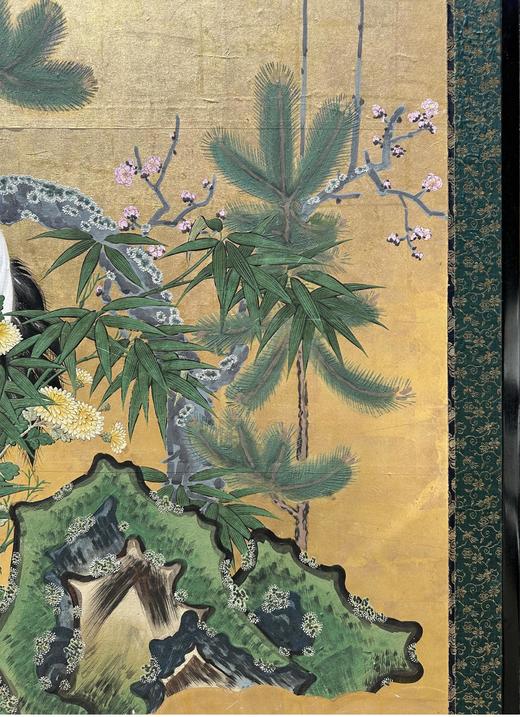 独角鹿西洋古董18世纪日本江户时期出品狩野派风格「竹樱鹤鸣」 主题金地纸本设色六曲屏风 商品图6