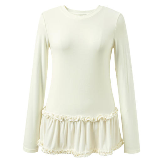 三彩2025冬季新款磨毛T恤圆领长袖拼接套头上衣内搭叠穿简约M 商品图4