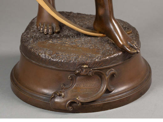 独角鹿西洋古董19世纪法国雕塑艺术家Henri Levasseur签名创作出品人物主题青铜鎏金雕塑艺术摆件 商品图5