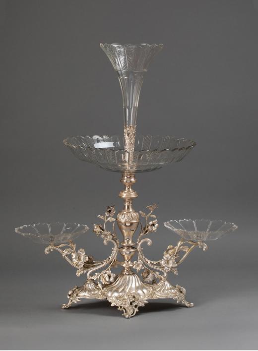 独角鹿西洋古董法国洛可可风格古典花叶主题镀银精雕装饰水晶托盘马蹄莲造型艺术摆件果盘 商品图0