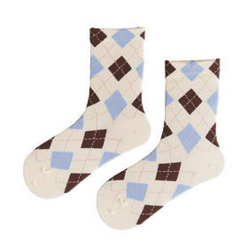 【59元3双】女士时尚棉袜菱形时尚袜中长筒袜子秋冬女袜【2522510】