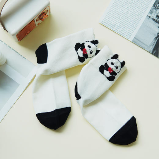 【6双6折】【7-10岁】大童AB款中筒时尚袜卡通熊猫男童袜子女童棉袜【2双装  2523203】 商品图3