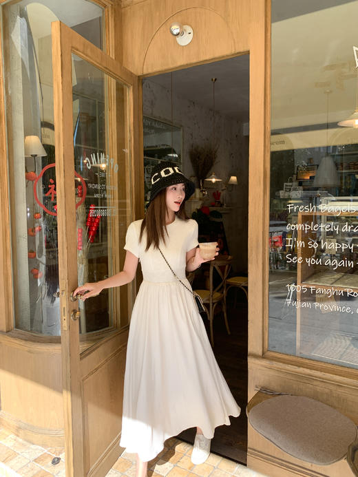 【189元任选2件】最后一波现货！韩系气质米杏色显瘦短袖连衣裙 商品图13