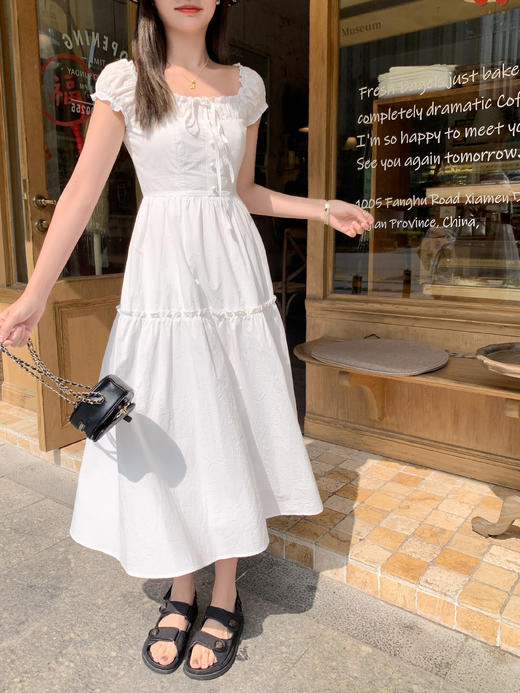 <曾小咸推荐>现货秒杀！微信超特价！甜美高腰显瘦白色A字连衣裙 日常229.99 立减120 秒杀109.99！ 商品图8