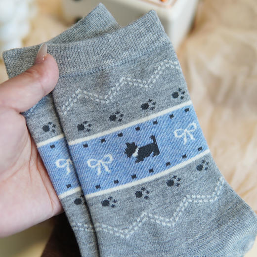 【6双6折】女士蚕丝羊毛袜子中长筒女袜秋冬厚袜时尚复古【2522811】 商品图4