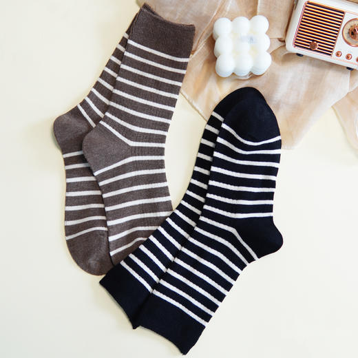 【6双装】女士秋冬厚袜子条纹时尚蚕丝羊毛袜保暖舒适女袜中长筒【2522810】 商品图2